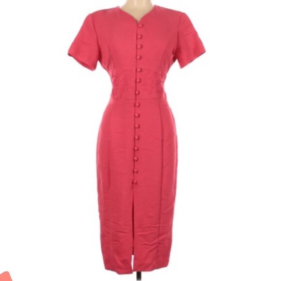 Vintage 90s DJI pink button down secretary sheath dress, 9/10 - Picture 2 of 9
